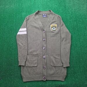 Green Bay Packers NFL Letterman Cardigan Sweater Womens Small/Medium Green Knit